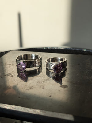 Examples of handmade silver and stone rings made in jewellery making workshop