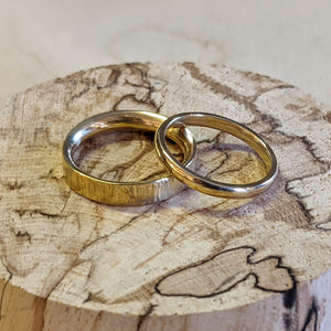 Examples of handmade gold wedding bands made in private jewellery making workshop
