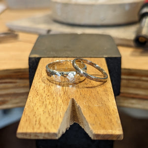 Examples of handmade silver wedding bands made in private jewellery making workshop