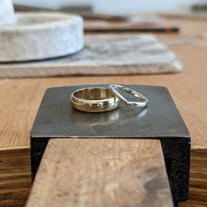 Examples of handmade silver wedding bands made in private jewellery making workshop