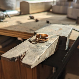 Examples of handmade wedding bands made in private jewellery making workshop
