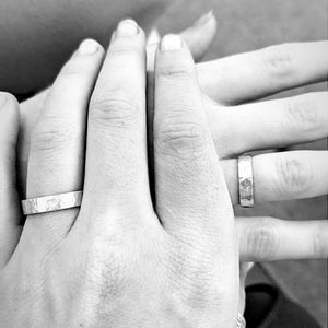 Examples of handmade wedding bands made in private jewellery making workshop