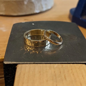 Finished wedding rings handcrafted in Cardiff private jewellery making workshop