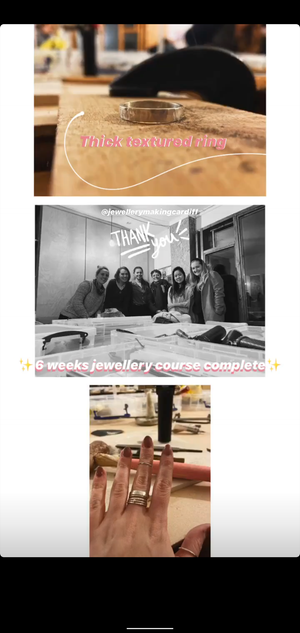 Students show off their handcrafted silver pieces in jewellery making workshop