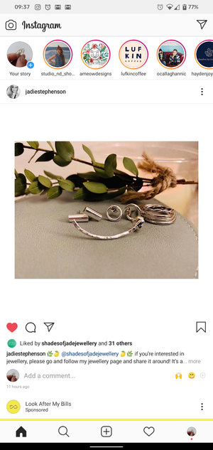 Examples of hand made silver jewellery from workshop