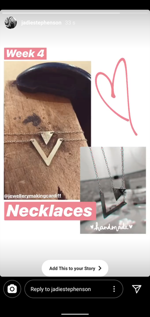Student silver necklaces made at jewellery workshop