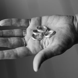 Examples of rings made from silver in jewellery making workshop